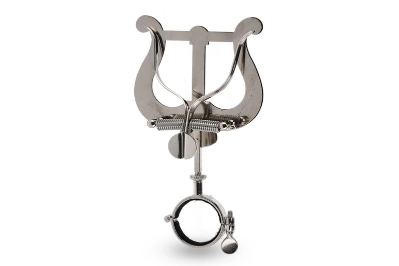 GEWA Marching Music Holder Eb-Clarinet - Nickel Plated - Large Lyra - 2 Pushers - Ring Diameter 30 mm