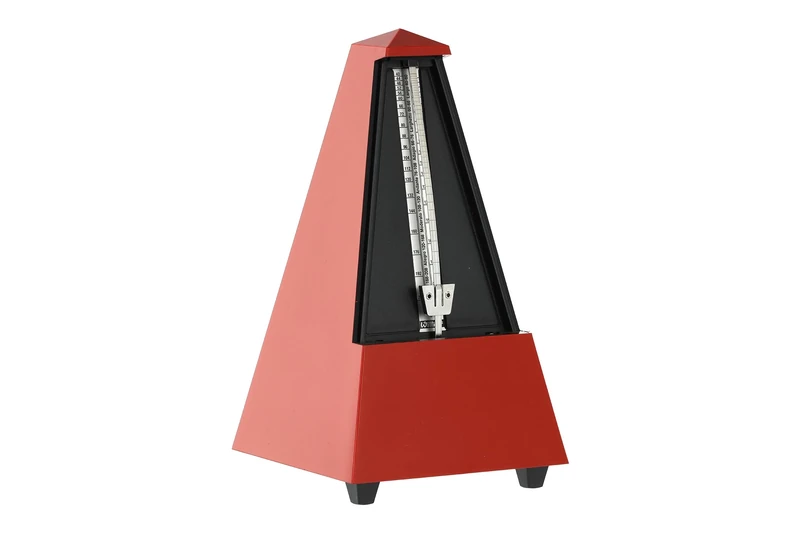 Wittner Metronome Taktell Pyramid Shape System Maelzel Designer Series - Plastic casing - With bell - Dark red - Mechanically wound - No batteries required - Made in Germany