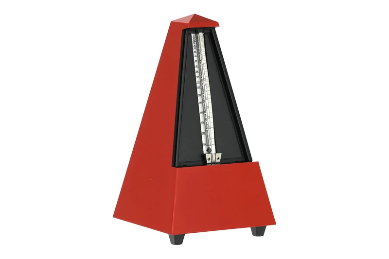 Wittner Metronome Taktell Pyramid Shape System Maelzel Designer Series - Plastic casing - Without bell - Dark red - Mechanically wound - No batteries required - Made in Germany - Image 1