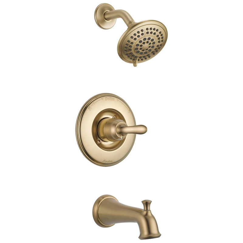 Delta Linden 14 Series Single-Function Tub and Shower Trim Kit with 5-Spray Touch Clean Shower Head, Champagne Bronze T14494-CZ (Valve Not Included)