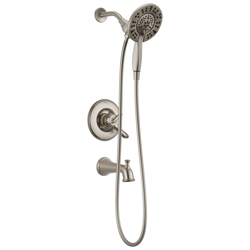 Delta Linden 17 Series Dual-Function Tub and Shower Trim Kit with 2-Spray In2ition 2-in-1 Hand Held Shower Head with Hose, Stainless T17494-SS-I (Valve Not Included)