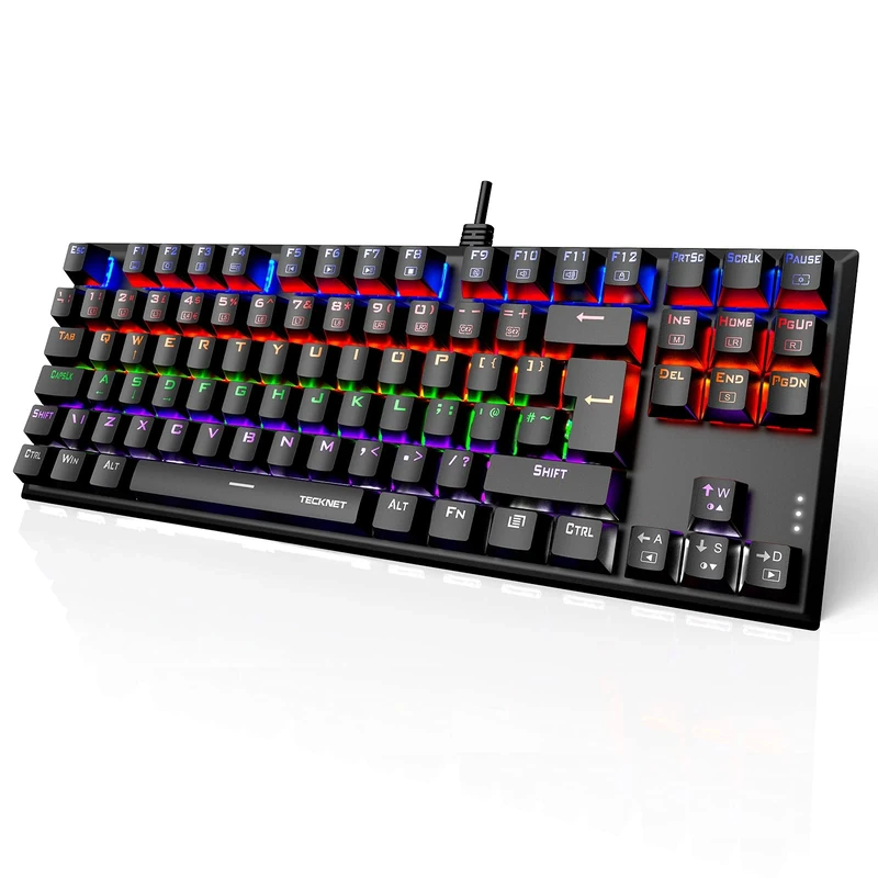 TECKNET Mechanical Gaming Keyboard - 88 Keys USB Wired Mechanical Feeling Keyboard with Blue Switch, Customizable RGB Backlit, Compact & Portable, Broad Compatibility, UK Layout