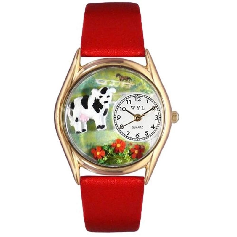 Whimsical Watches Cow Black Leather and Goldtone Unisex Quartz Watch with White Dial Analogue Display and Multicolour Strap C-0110001 - Image 1