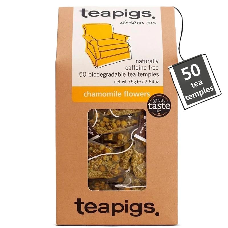 teapigs Chamomile Tea Bags - Whole Chamomile Flowers - Caffeine-Free Herbal Infusion for Relaxation & Digestion - Biodegradable Tea Temples - Sustainably Sourced - 50 Teabags (1 Pack)