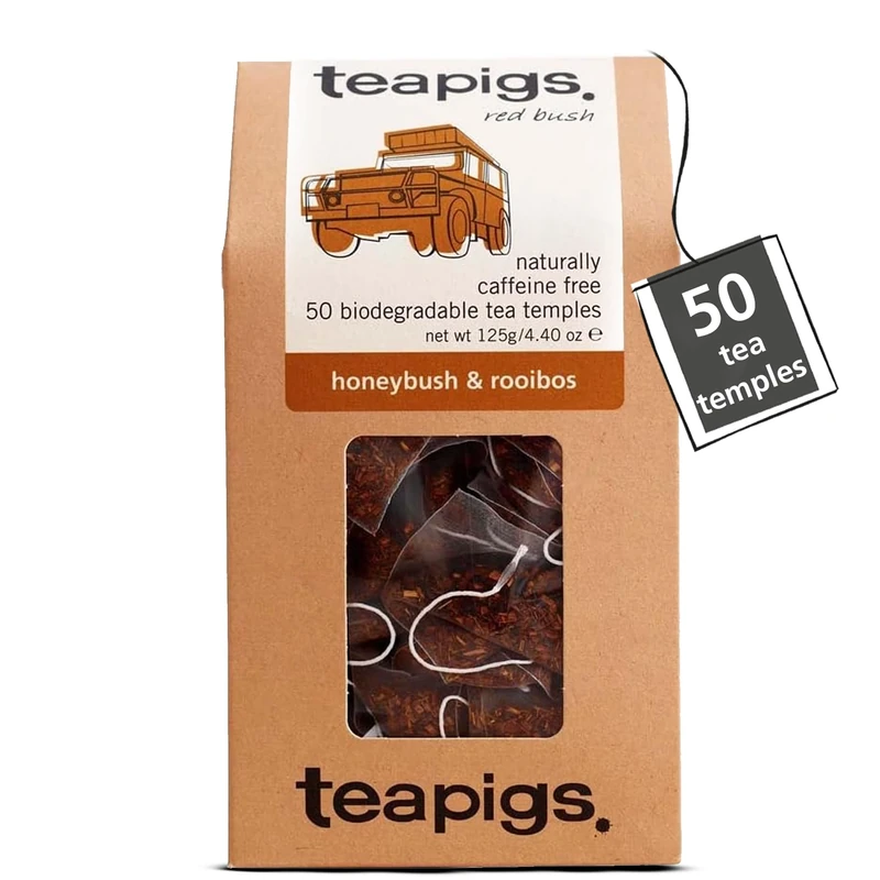 Teapigs Honeybush & Rooibos Tea - Naturally Caffeine-Free South African Herbal Tea - Whole Leaf Red Bush & Honeybush Blend - 50 Biodegradable Tea Temples (1 Pack)