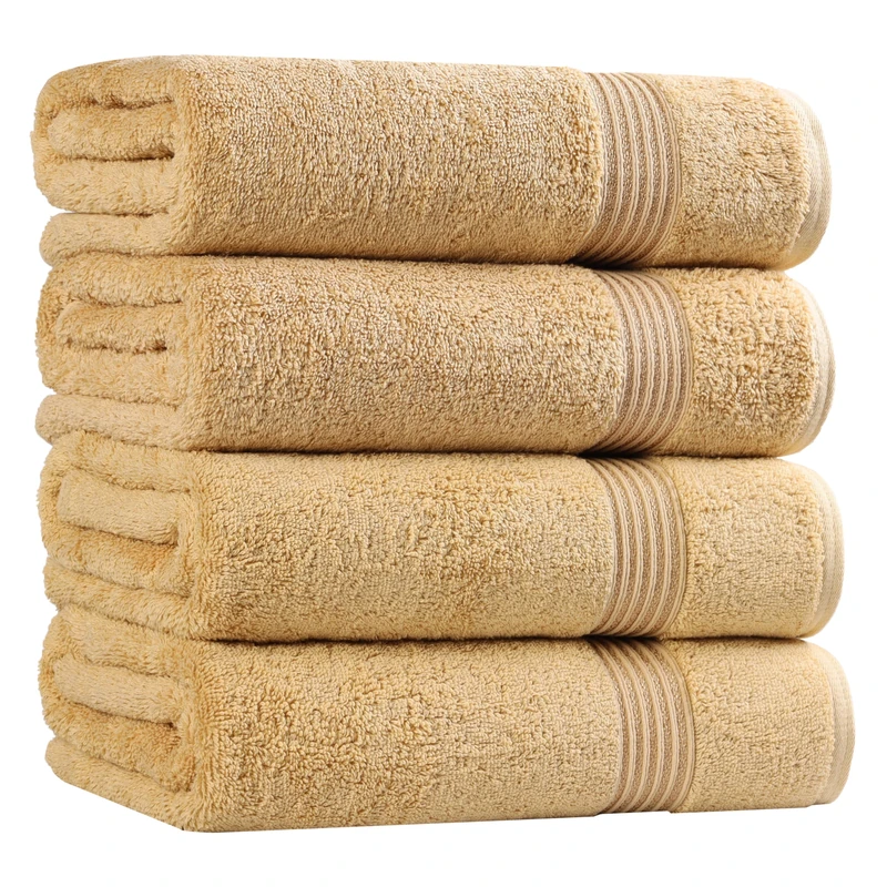 Superior Luxurious Soft Hotel & Spa Quality Bath Towel Set of 4, Made Long-Staple Combed Cotton - Gold, 30" x 54" each