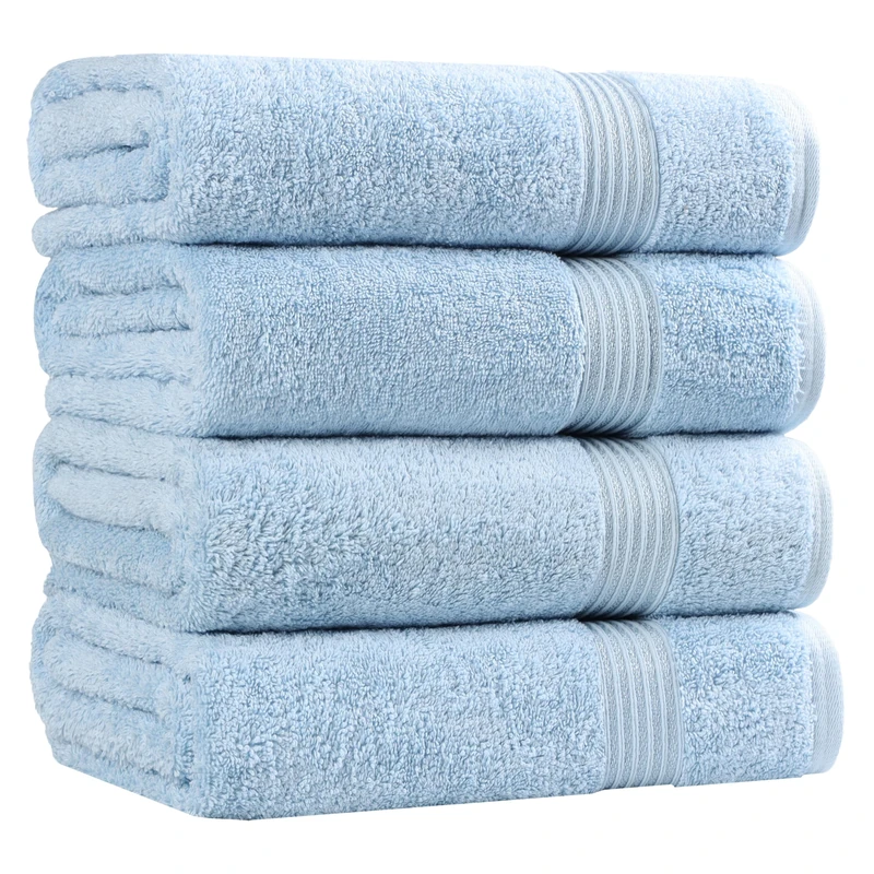Superior 100% Long Staple Combed Cotton Bath Towel Set, 4 Piece, Light Blue