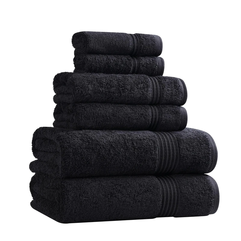 Superior Towel, Cotton, Black, 6PC Set