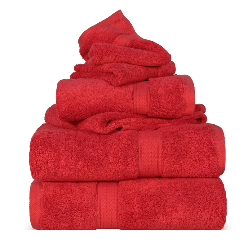 Superior 900 Madison TS Towel Set, Cotton, Red/Excursion, Plain (Getaway Solids), 6 Piece Towel