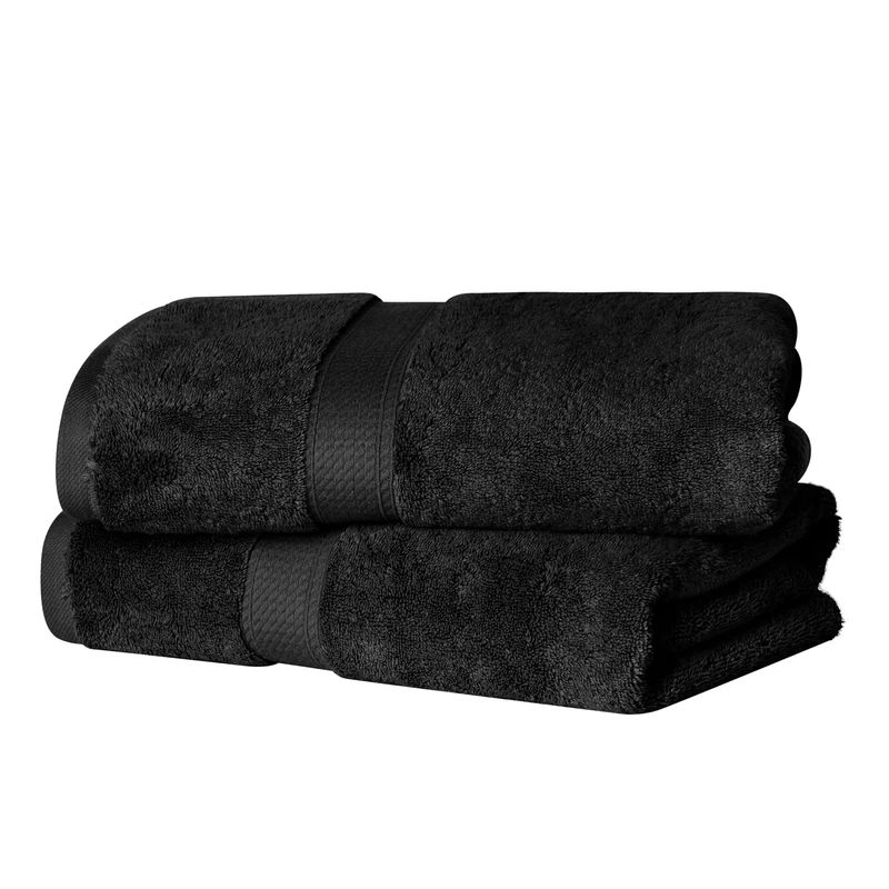 Superior 2-Piece Black Long-Staple Combed Cotton Bath Towel Set, 30" x 55", 900 GSM