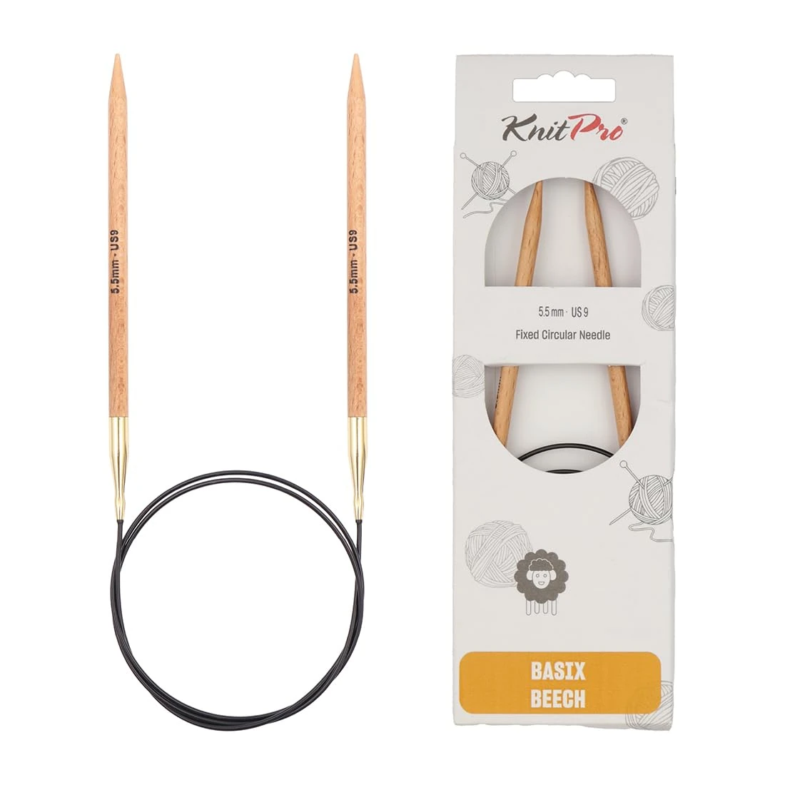 KnitPro Basix Beech Fixed Circular Needles 32" (80cm) | 5.50mm