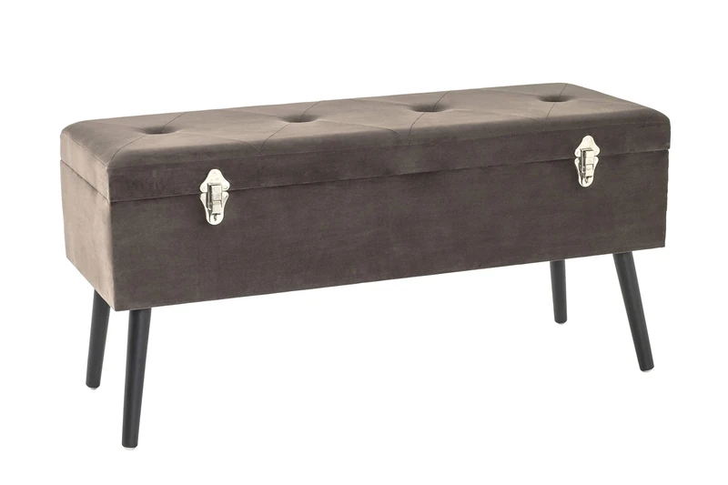HAKU Möbel Storage Bench Taupe, Solid Wood, Mdf, Velvet - Size: W 106 cm X H 52 cm X D 40 cm, Style: Art Deco