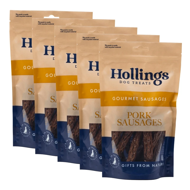 Hollings Pork Sausages Dog Treats, Delicious, Nutritious Air Dried Chews for Adult Dogs, 100% Gluten Free & Made with 100% Natural Ingredients 1kg (Pack of 5)