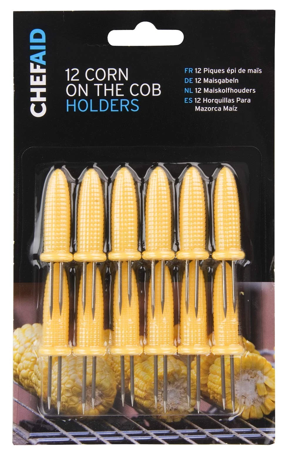 Chef Aid Corn Cob Forks, Stainless Steel Corn Forks for holding Corn on the Cobs, Pack of 12 Skewer style forks, Perfect for BBQ, Parties and Buffets