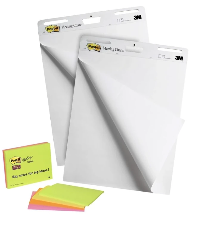 Post-it Super Sticky Self Stick Meeting Chart, 559P, White, 63.5 cm x 76.2 cm, Promo Pack 2 Pads + 4 FREE Meeting Notes Pads