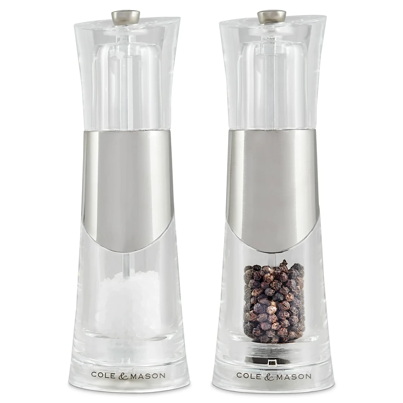 Cole & Mason H57273P Bobbi Salt and Pepper Mills, Precision+, Chrome/Acrylic, 185 mm, Gift Set, Includes 2 x Salt and Pepper Grinders