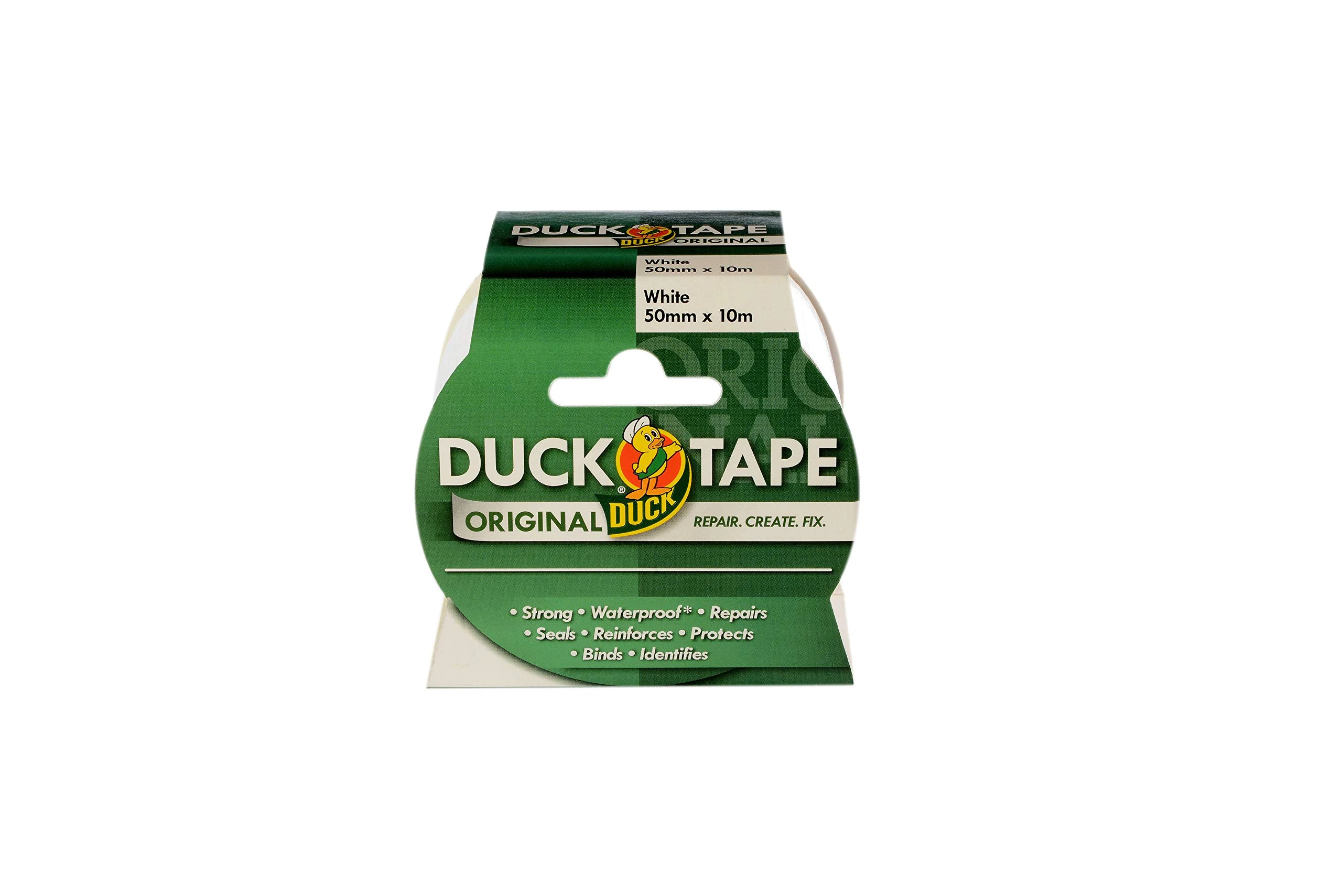 Duck Tape Original White, 50mm x 10m. The original high strength waterproof gaffer and duct adhesive cloth repair tape