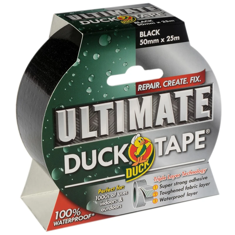 Duck Tape Ultimate Cloth Tape Black 50mm x 25m, The Ultimate High Strength Waterproof Gaffer and Duct Adhesive Cloth Repair Tape