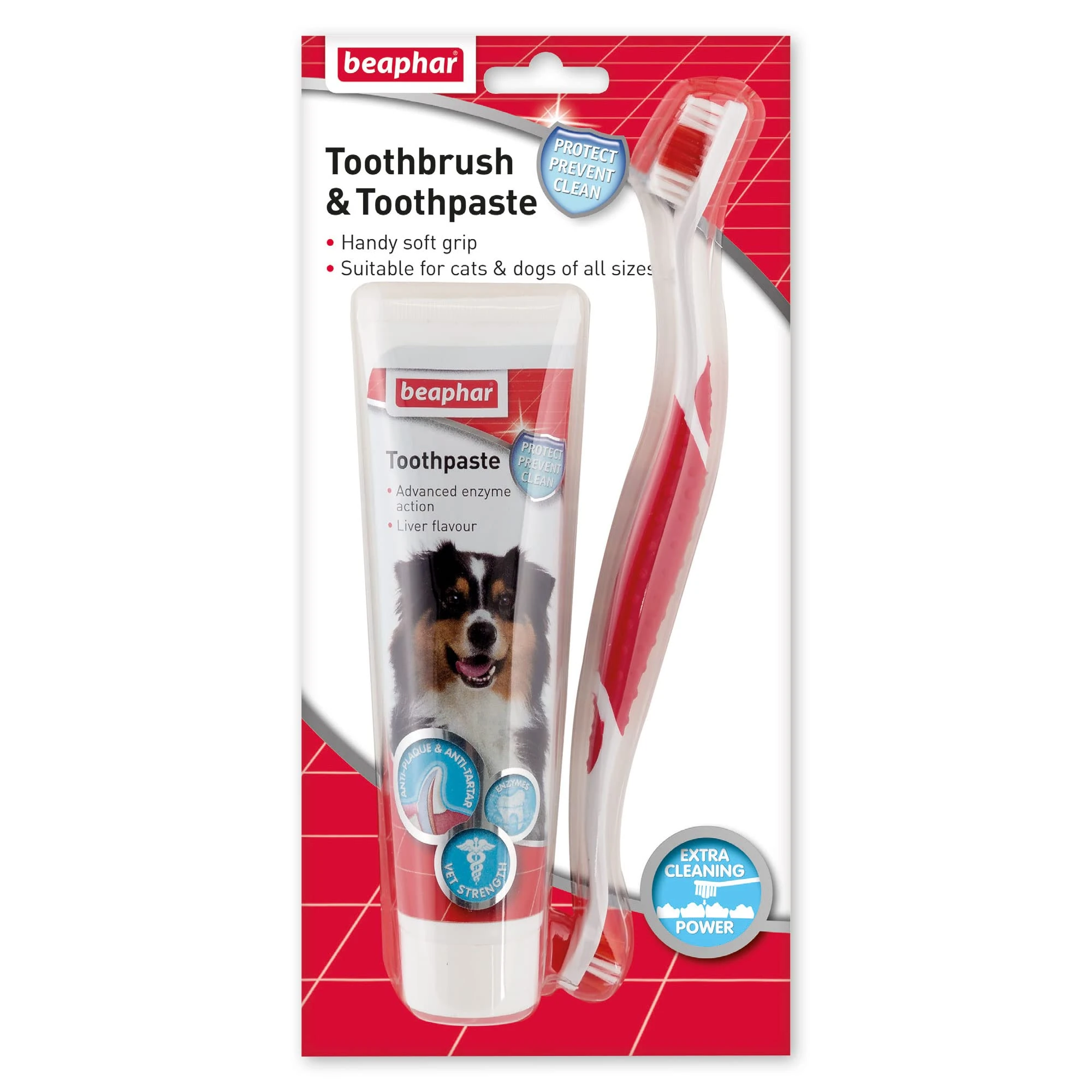 Beaphar - Toothbrush & Toothpaste Dental Care Kit - for Dogs & Cats - Includes a Double-Ended Toothbrush & Liver-Flavoured Enzymatic Toothpaste, 100g Tube