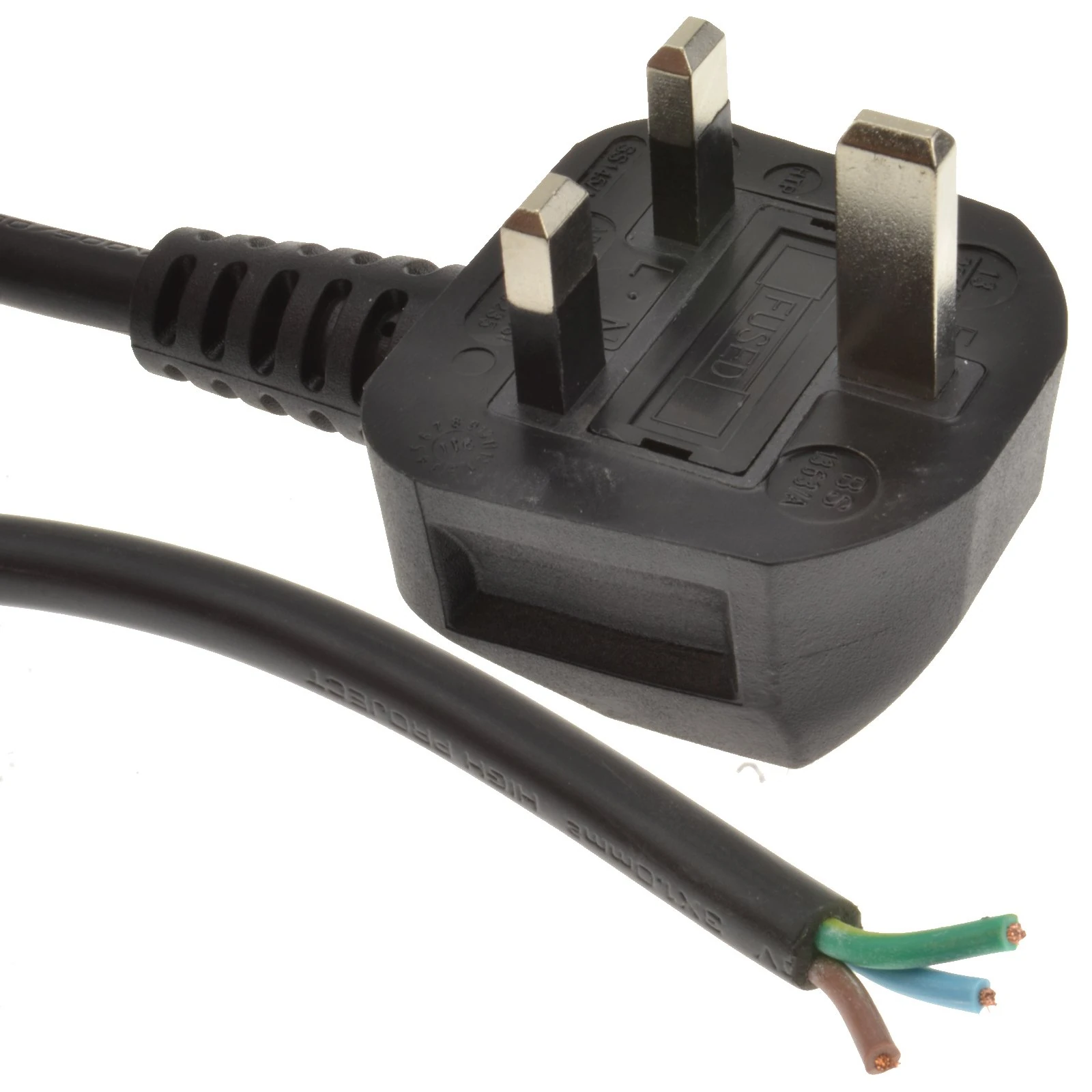 kenable 13A Fully Moulded 3 Pin UK Plug to 1mm Cable Stripped Bare Ends 2m [2 metres]