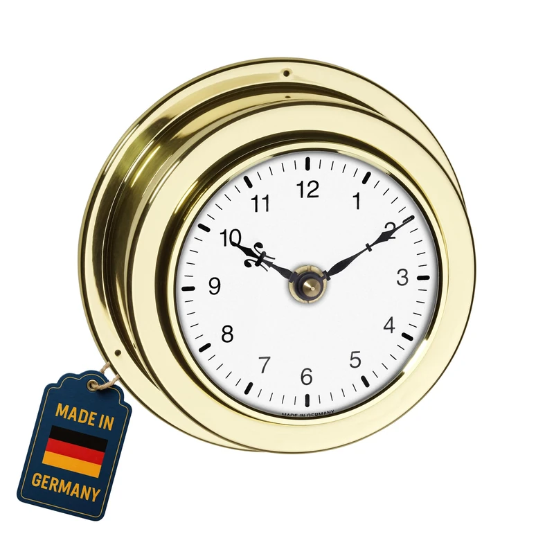 TFA Dostmann Analogue Wall Clock Made of Brass MARITIM, 98.1021, made in Germany, quartz clock, brass