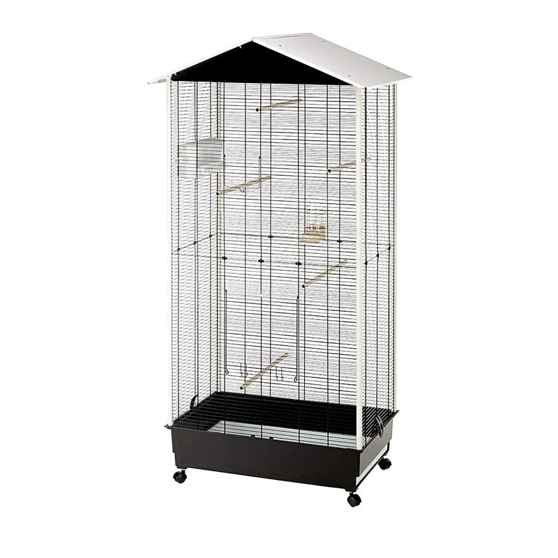 Ferplast Bird Cage Aviary NOTA Outdoor Indoor for Birds, Canaries, Budgies, Finches, Loverbirds, Metal, Sheet Metal Roof, Accessories Included Rotating Feeder Perches Wheels, 76,5 x 57 x h 161,5 cm.