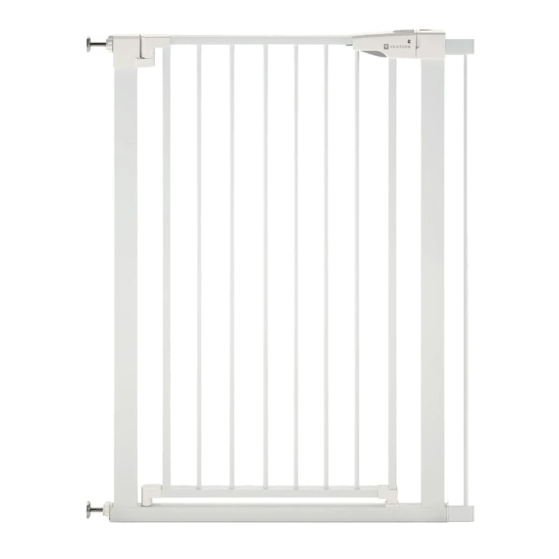 Venture Stair Gate - Q-Fix 110cm Extra Tall Baby Gate for Stairs & Doorways - 73-80cm Wide Indoor Dog Gate, Pressure Fit with Auto-Close & 90° Two-Way Open - White - Image 1