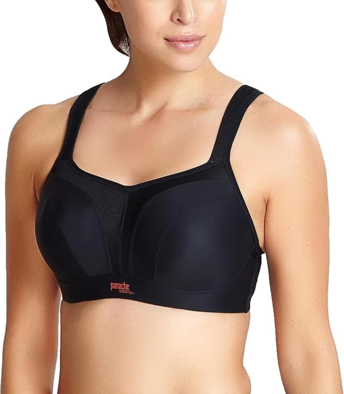 panache Women's Full Cup Plain Sports Bra, Black, Size: 28F