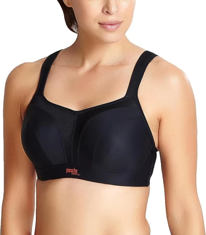 panache Women's Full Cup Plain Sports Bra, Black, Size: 30E