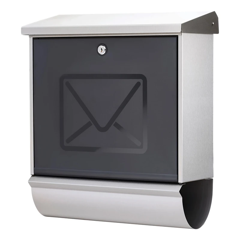 BURG-WÄCHTER, Set of Stainless Steel Mailbox and Newspaper Holder, Frosted Plastic Door, Slot Size A4, Galvanized Surface, Stainless Steel, Lucca 3713 Ni, Letter