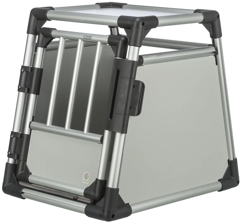 TRIXIE aluminium dog transport crate in graphite – size L: 36 × 25 × 31 in, sturdy and low-noise dog crate with slanted sides, safety lock and non-slip lying mat – 39340