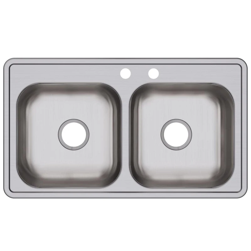Elkay D23319MR2 22 Gauge Stainless Steel 33" x 19" x 6.4375" Double Bowl Top Mount Kitchen Sink, Bottom Only Spray, Satin, 33 x 19 x 6.4375