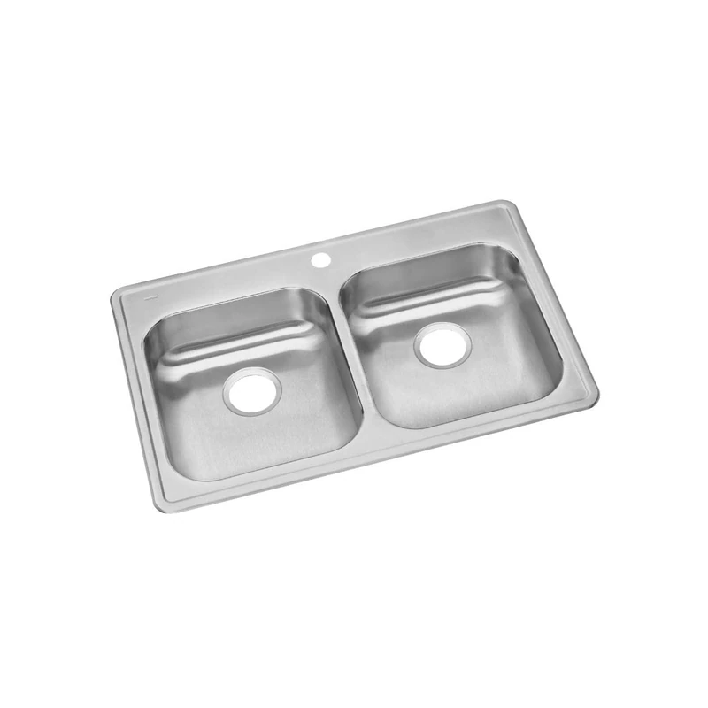 Elkay GE233211 22 Gauge Stainless Steel 33" x 21.25" x 5.375" Double Bowl Top Mount Kitchen Sink, 1 Hole, Satin, 33 x 25 x 5.375