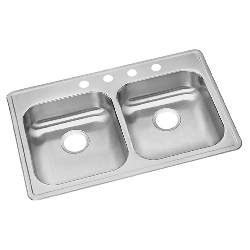 Elkay GE233224 22 Gauge Stainless Steel 33" x 22" x 5.5" Double Bowl Top Mount Kitchen Sink, 4 Faucet Holes, Satin, 33 x 22