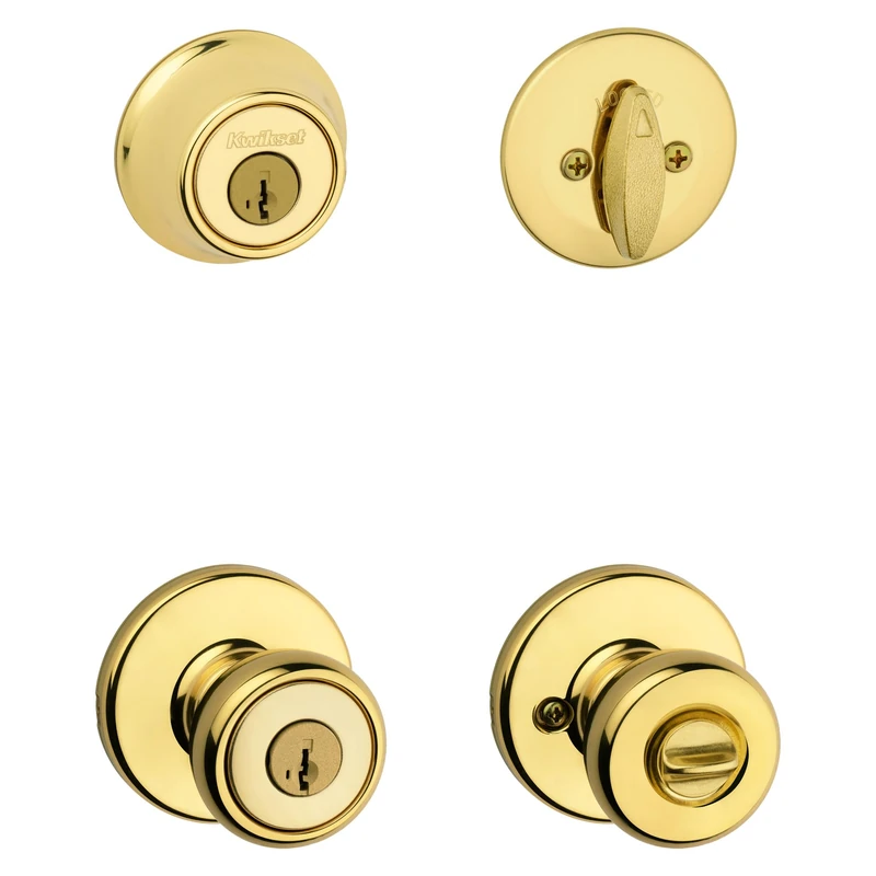 Kwikset 690 Tylo Entry Knob and Single Cylinder Deadbolt Combo Pack Featuring SmartKey® in Polished Brass