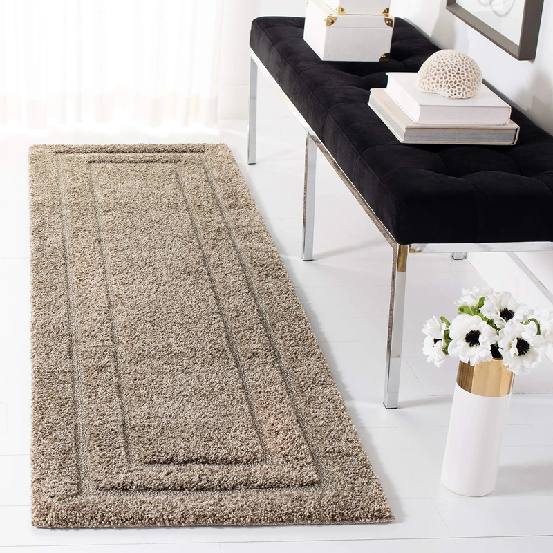 Safavieh Shag Rug for Living Room, Dining Room, Bedroom - Florida Shag Collection, High Pile, in Beige and Beige, 68 x 213 cm