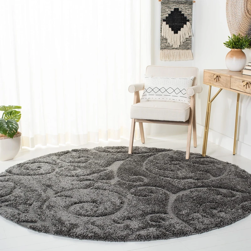 Safavieh Shaggy Rug for Living Room, Dining Room, Bedroom - Florida Shag Collection, High Pile, in Grey, 201 X 201 cm