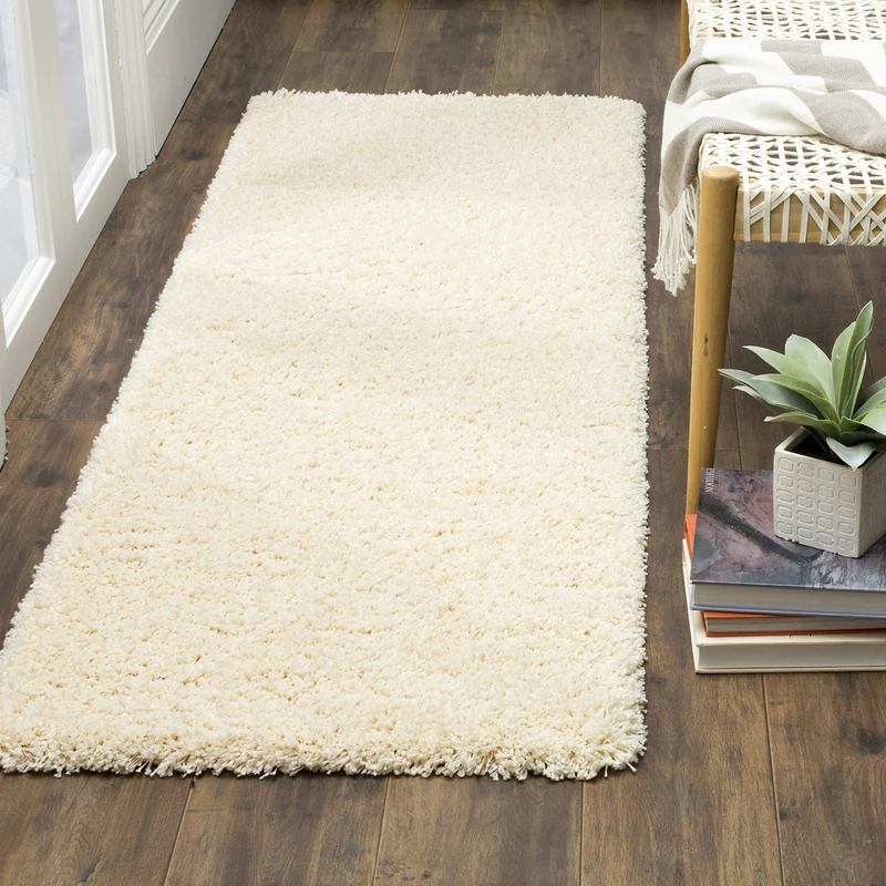 Safavieh Shaggy Indoor Woven Runner Area Rug, California Shag Collection, SG151, in Ivory, 69 X 213 cm for Living Room, Bedroom or Any Indoor Space