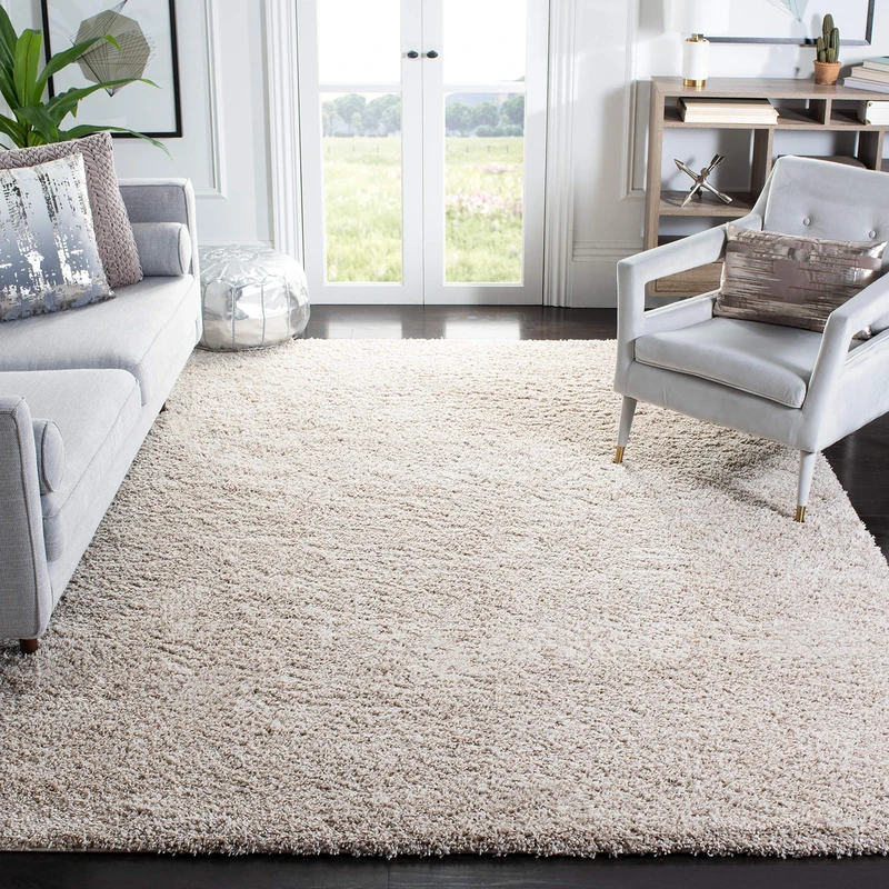 Safavieh Shag Rug for Living Room, Dining Room, Bedroom - California Shag Collection, High Pile, in Beige, 201 X 201 cm