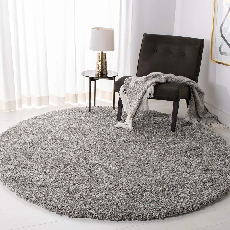 SAFAVIEH Shaggy Rug for Living Room, Dining Room, Bedroom - California Shag Collection, High Pile, in Silver, 201 X 201 cm