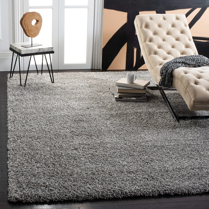 Safavieh Shaggy Indoor Woven Square Area Rug, California Shag Collection, SG151, in Silver, 201 x 201 cm for Living Room, Bedroom or Any Indoor Space