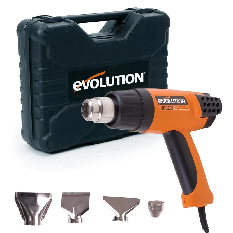 Evolution Power Tools Digital Heat Gun with Variable Heat Control (AKA Hot Air Gun, Heat Shrink Gun) - 230V Domestic Use - Temperature Range of 50 To 630¡ - Incl Carry Case, 4x Nozzles & Scraper