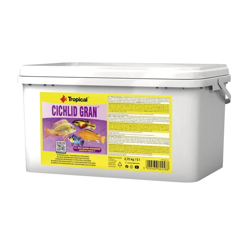 Tropical CICHLID GRAN 5L / 2,75kg - high-protein, colour-enhancing sinking granules for omnivorous and carnivorous cichlids, including malawi species