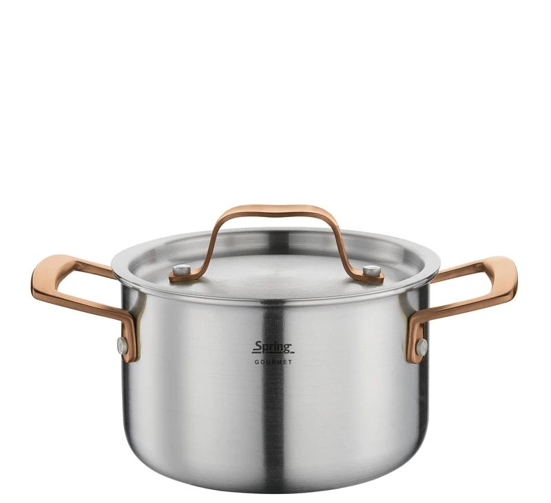 Spring Gourmet Cooking Pot with Stainless Steel Lid, Oven-Safe, with Inner Scale, Diameter 16 cm, Height 10 cm, 2 litres, Rose Gold