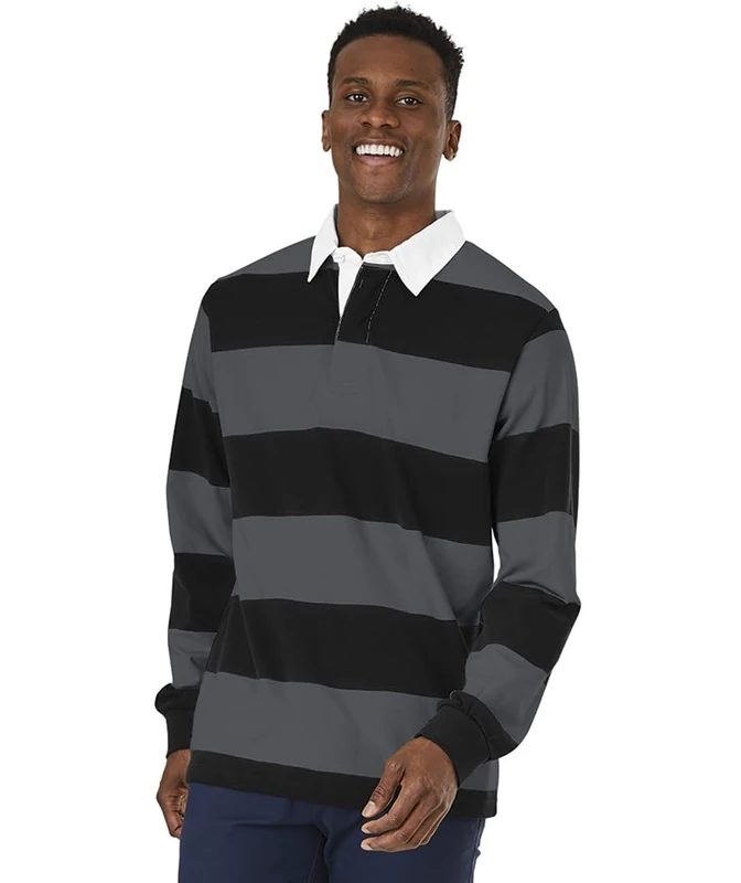 Charles River Apparel Men's Classic Rugby Shirt, Black/Grey, XX-S