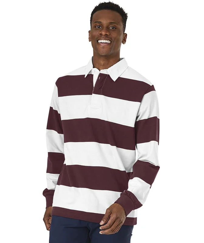 Charles River Apparel Men's Classic Rugby Shirt, Maroon/White, XXL - Image 1