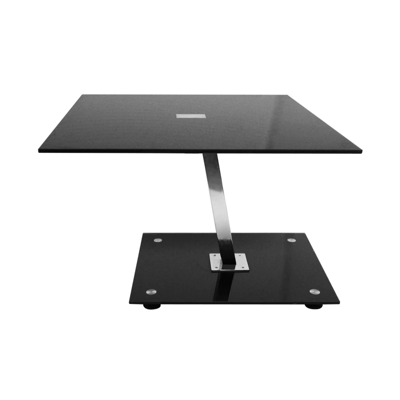 Premier Housewares End Table with Black Tempered Glass Top and Chrome Legs, 42 x 65 x 65 cm