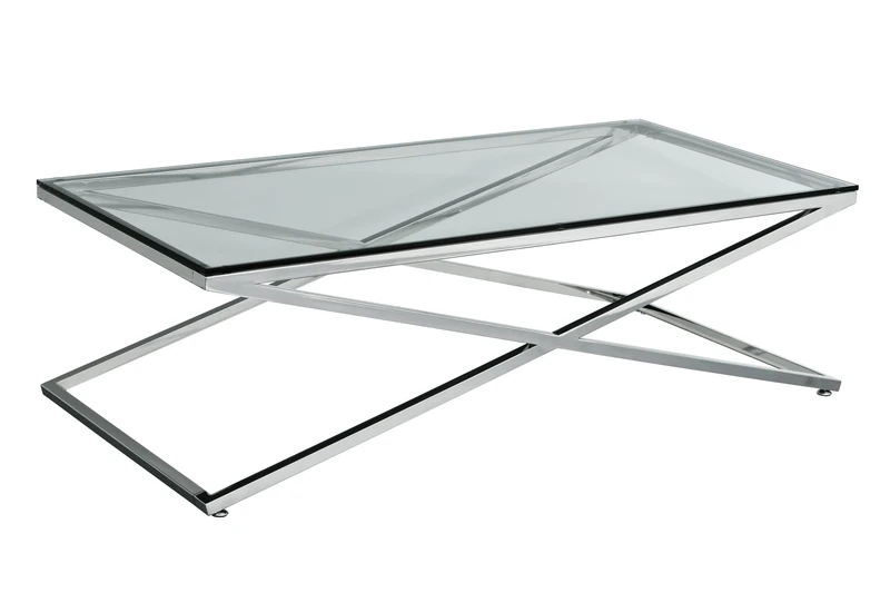 Premier Housewares Coffee Table with Stainless Steel Frame and Clear Tempered Glass, 40 x 130 x 65 cm