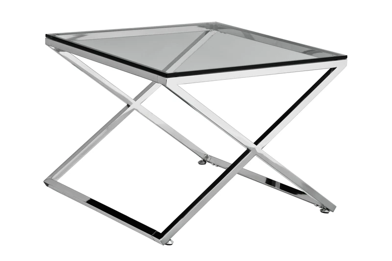 Premier Housewares End Table with Stainless Steel Frame and Clear Tempered Glass, 49 x 65 x 65 cm - Image 1