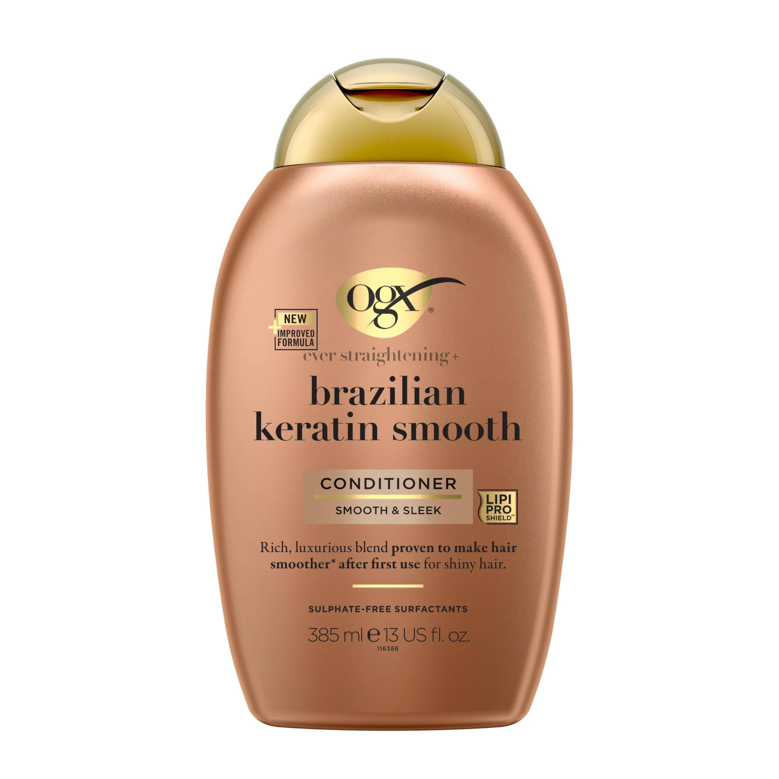OGX Ever Straightening with Brazilian Keratin Smooth Conditioner, Smooth & Sleek, Makes Hair Smoother After the First Use, for Shiny Hair, Sulfate Free, 385ml